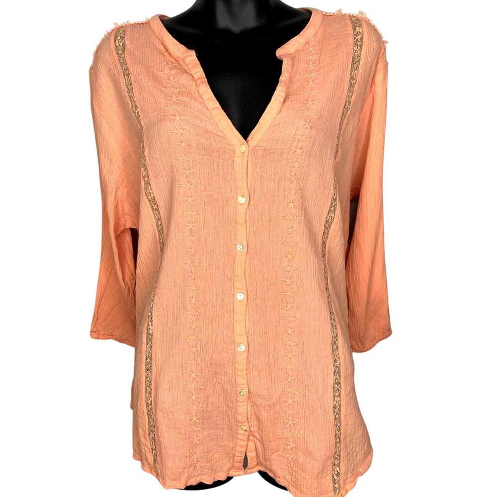 Preswick & Moore Women 2x Peach 3/4 Sleeve 100% Cotton